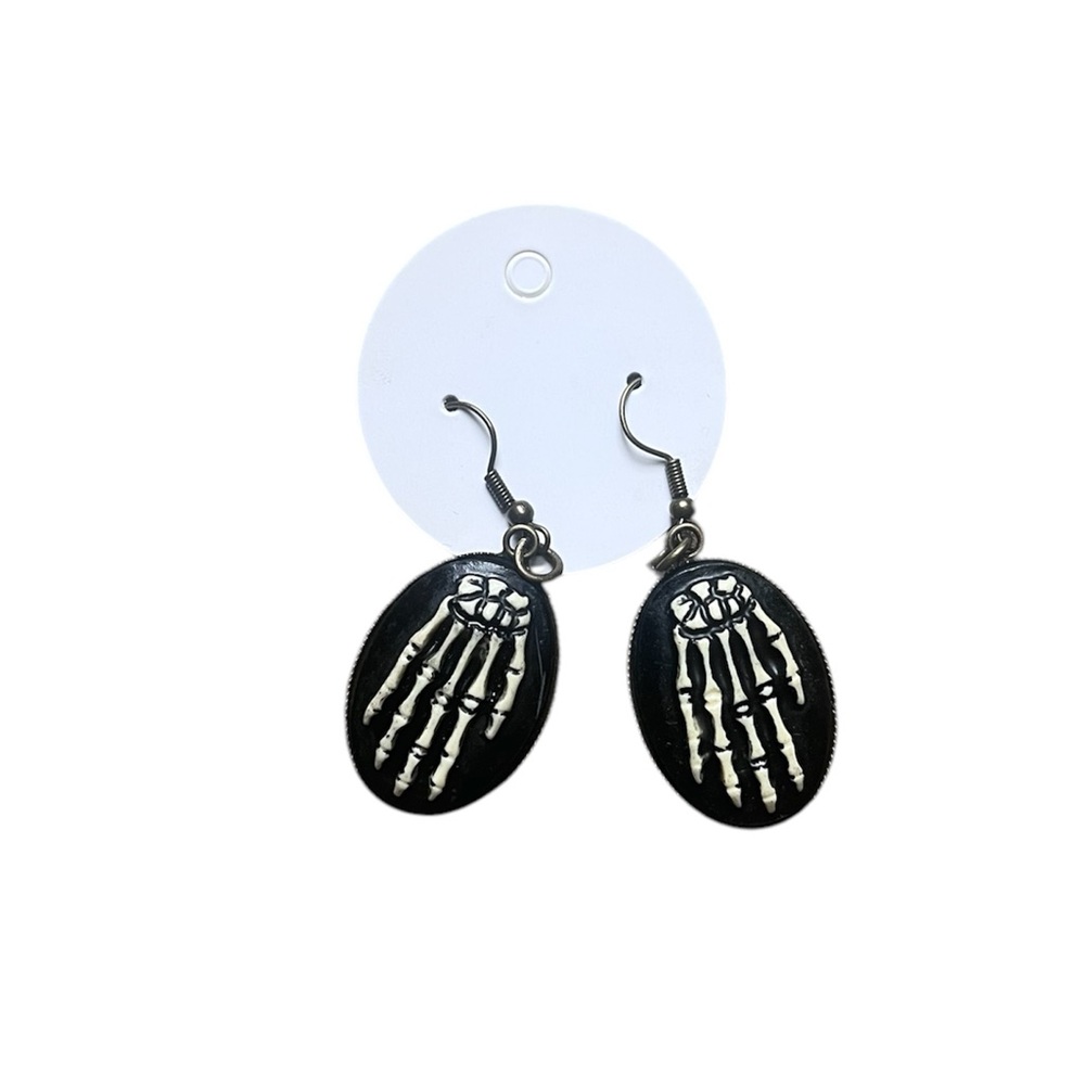 Skeleton Hands Cameo Gothic Dangle Earrings | Handmade